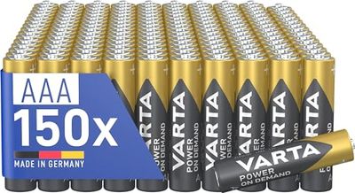 VARTA Pilas AAA, paquete de 150, Power on Demand, alcalinas, 1,5V, inteligentes, flexibles, para accesorios de ordenador, dispositivos Smart Home, linternas, Made in Germany
