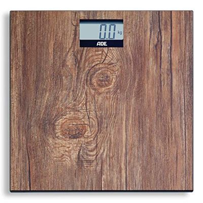 ADE Digitale weegschaal in gezellige houtlook, groot verlicht display, antislip weegoppervlak van veiligheidsglas, nauwkeurige weegresultaten