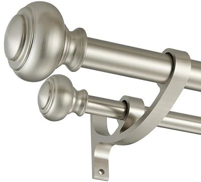 Aste per tende doppie in nichel spazzolato da 71 a 122 cm, asta decorativa per doppia finestra con terminali a urna, aste telescopiche per tende a doppia asta, 1 pollice anteriore e posteriore da 5/8