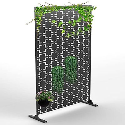 Elevens Pantalla de privacidad de Metal para Exteriores con Soporte, Divisor Independiente para tu jardín, Patio, Patio, 76 x 47 Pulgadas, Negro (Plantas no Cubiertas)