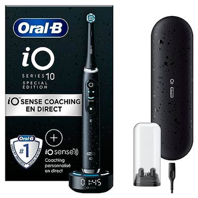 Oral-B iO 10 Brosse À Dents Électrique Noire Pour Adultes, Édition Spéciale, Modes De Nettoyage Blancheur Et Soin Des Gencives, 1 Brossette De Recharge, 1 Chargeur, 1 Étui De Voyage