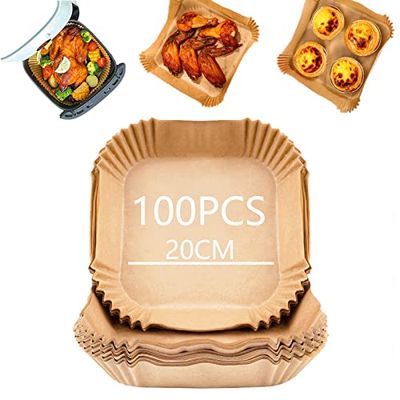 Lumeiy Papel Para Freír en el Aire 100 Piezas de Papel Cuadrado Para Hornear Barbacoa Papel Especial Para Sartén de Aire Forro de Papel Desechable 20 * 4.5cm