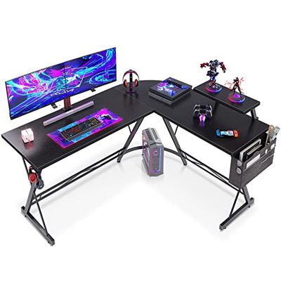 ODK Gaming Schreibtisch mit runder Ecke Bureaux, Bois, Noir Classique, 147 x 120 cm