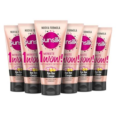 Sunsilk, Trattamento Intensivo 1 Minute Wow, Maschera Capelli Secchi, Linea Bye Bye Crespo, Trattamento Capelli Danneggiati, con Olio di Mandorla, Cheratina e Biotina, 6 Pezzi da 180ml