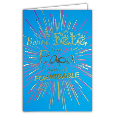 Afie 65 – 1286 wenskaart "Bonne A a Papa" echt fantastisch in goud glanzend – met envelop – formaat gesloten 115 x 170 mm, gemaakt in Frankrijk, blauw