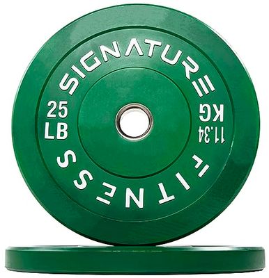 Signature Fitness 2 inch Olympische bumper plaat halterschijven met stalen naaf, 25 pond, paar