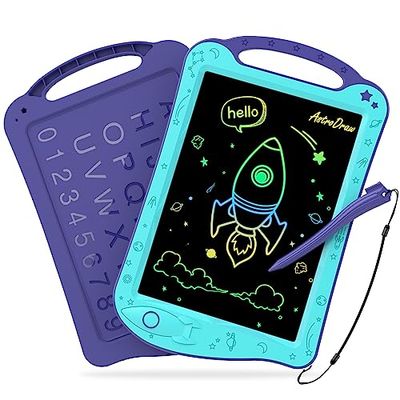 HOMESTEC AstroDraw Enfant Tablette D'écriture LCD, jouet bebe 2 3 4 5 6 Ans Garçon et Fille, Jeux Enfants Educatif - Ardoise Magique, jouet spatial, cadeau pour garçons et filles (Aqua/Violet)