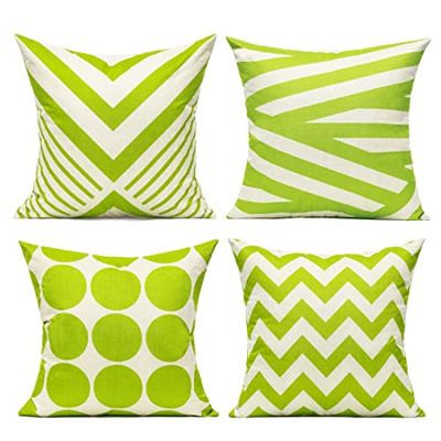 All Smiles Printemps Vert Housses de Coussin Décoratives Extérieur pour la Maison Accent carré 18 x 18 pour canapé de Patio, Vert Citron géométrique