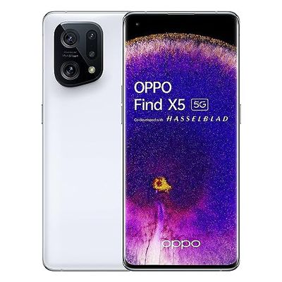 OPPO Find X5 5G Smartphone, Snapdragon 888, 6.55'' AMOLED FHD+ 120Hz, 50MP+50MP+13MP 4K Ultra Night Video, RAM 8GB + ROM 256GB, 4800mAh 80W Supervooc & 30W Airvooc, IP54 [UK Version], White