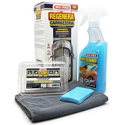 Mafra, Car Refinish Kit, Traitement décontaminant pour la carrosserie et le verre, les insectes et les résidus ferreux de toutes les surfaces extérieures, contient Fast Cleaner et Clay Bar Soft