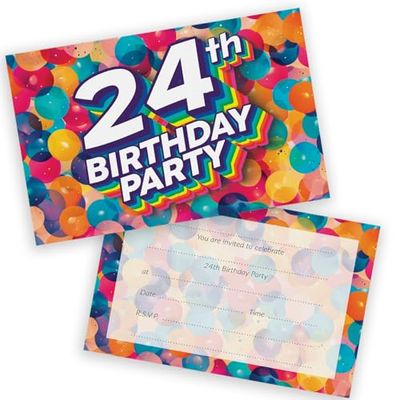 24th Birthday Party Invitations Men Women - Rainbow Balloons 28 Pack - Adults Birthday Invitations for Friends Family A6 Bday Party Invites Invitation Cards with Folding Envelopes