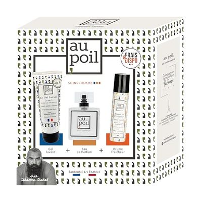 AU POIL le Coffret Frais & Dispo : 1 Eau de Parfum 100ml, 1 Brume de propreté 70ml, 1 Gel lavant 3-en-1 100ml Fraîcheur de Musc par Sébastien Chabal