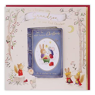 Clintons: Blue Story Book Grandson 1st Christmas Card, 1171342