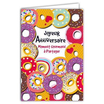 Carte Joyeux Anniversaire Moment Gourmand à Partager Goûter Illustration Donuts avec Enveloppe Format 12x17,5cm Papier 300gr issu de forêts gérées durablement Brillant Fabriqué en France AFIE 69-8029