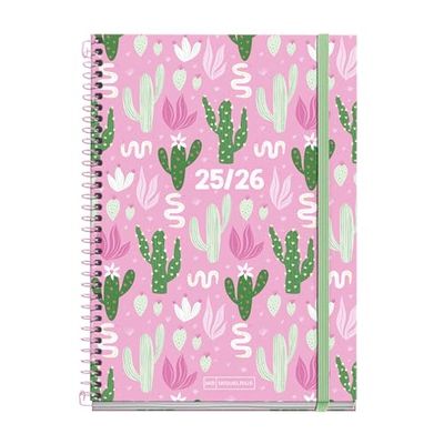 Miquelrius Agenda scolaire 25-26, planificateur 10 mois : septembre 2025 à juin 2026, dimensions 154 x 215 mm, vue hebdomadaire, spirale métallique, couverture en carton doublé, fermeture à élastique