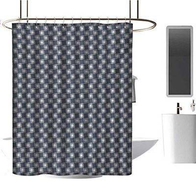 TimBeve Tenda da doccia rustica giapponese, motivo floreale con linee decorative orientali, grigio antracite, blu scuro, bianco, design impermeabile, tessuto da bagno 60"x72"(W150 cmxL185cm) Color01
