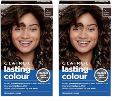 Clairol Lasting Colour Permanent Hair Dye | Ideal Grey Coverage | Shiny and Moisturised Hair | 5 Medium Brown (Pack of 2)