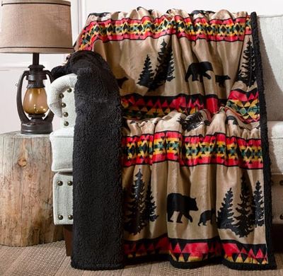 CARSTENS, INC. Ultra Premium Super Zachte Pluche Sherpa Fleece Oversized Gooi Deken 54" x 68", Beer Trails Zwart