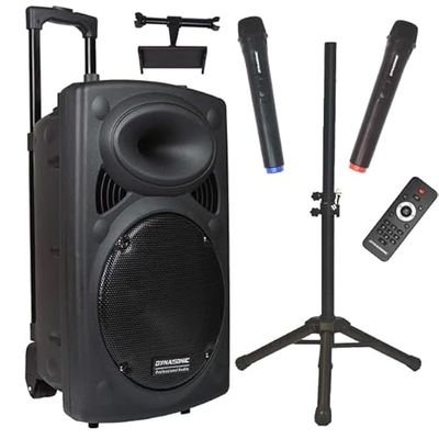 DYNASONIC - DYNAPRO 15 Plus (3ª Generación Pack Tripode) Altavoz Bluetooth Portatil Profesional, Altavoz Bluetooth Potente 1000W 2 microfonos Karaoke, Soporte Tablet y tripode UHF