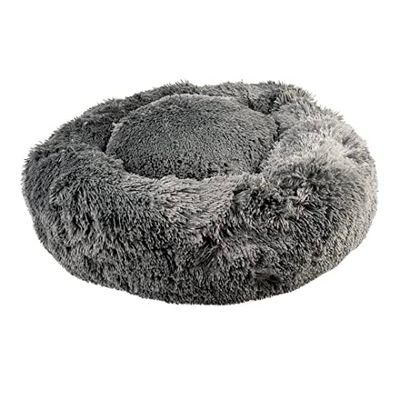 Duvoplus, Cuscino a cestello ciambella 80 x 80 x 35 cm grigio scuro, morbido cuscino, a pelo lungo, bordo aggiuntivo, comodo e accogliente, per razza di piccole dimensioni, cuscino antistress, fondo