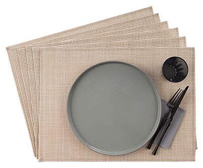 APS placemat, 33 x 45 cm, set van 6 smalle band placemats van kunststof, PVC, hittebestendig, anti-slip placemats, afwasbaar, waterafstotend placemats, beige