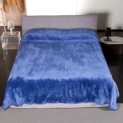 Kanguru Plaid Fluffi Midnight - Couverture Polaire Effet Fourrure, Lit Double ou Canapé, Jeté de Lit pour 2 Personnes, Bleu, 230 x 230 cm