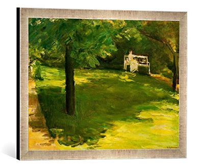 Ingelijste foto van Max Liebermann "Tuinbank onder de kastanjeboom in de badkamerplanken", kunstdruk in hoogwaardige handgemaakte fotolijst, 60x40 cm, zilver raya