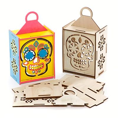 Baker Ross FE732 Kit de Lanterne Enfant en Bois motif Jour des Morts - Lot de 3, Lanterne Enfant, Kit Fabrication en Bois, Loisirs Creatifs Enfants