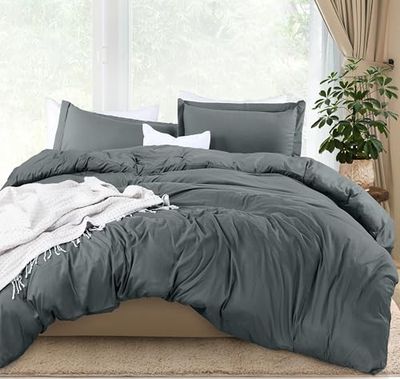 Utopia Bedding Parure de lit 3 pièces avec Fermeture éclair – 1 Housse de Couette avec 2 taies d'oreiller – Microfibre brossée Ultra Douce – 203,2 x 228,6 cm (lit Double, Gris)