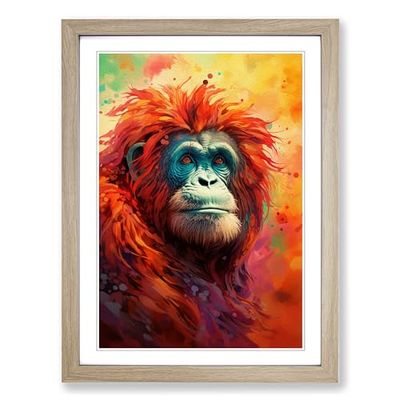 Orangutan Colour Field Framed Wall Art Print, Ready to Hang Picture for Living Room Bedroom Home Office, Oak A2 (48 x 66 cm)