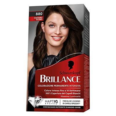 Schwarzkopf, Brillance Colorazione Permanente, Tinta per Capelli, Crema Colorante Intensiva con Balsamo Nutriente Diamond Shine, Copertura dei Capelli Bianchi, Tonalità 88 Castano Scuro