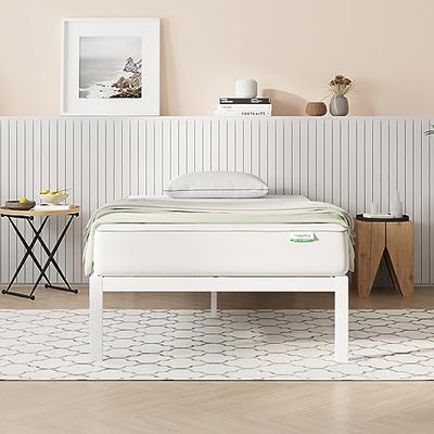 Novilla Cadre de lit Plateforme en métal pour Matelas de 90 x 190 cm, Hauteur de Rangement sous Le lit 30.5cm, Support à Lattes en Bois, Pas Besoin de sommier, Assemblage Facile, Blanc