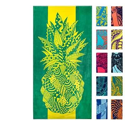 Nova Blue Pineapple Beach Towel – Yellow and Green with A Tropical Design, Extra Large, XL (34”X 63”) Tropical Fruit, Yellow Beach Towel with Unique Design Made from 100% Cotton