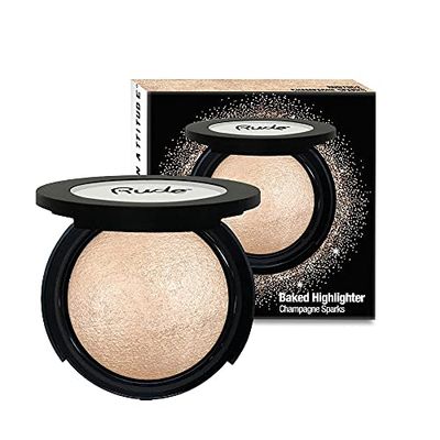 RUDE - Iluminador Horneado | Resplandor Radiante | Textura Suave y Sedosa | Acabado Sofisticado | Larga Duración | Aplicación Versátil y Fácil, Shimmer Champagne Sparks, 1 g