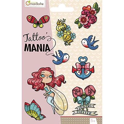 MY MANDARINE CC002O - TATOO'MANIA - 1 feuille 10,5x16 cm de 9 tatoos - À partir de 5 ans - F ÉES