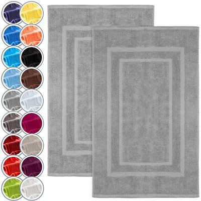 NatureMark 2-pack badrumsmatta | premiumkvalitet | 100% bomull | 50 x 80 cm | Duschmatta duschmatta dubbelpack | färg: silvergrå