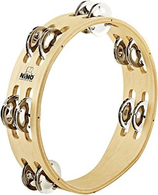 Tamburello in legno 8 "Nino Percussion con Jingles in acciaio a doppia Fila (Nino50)