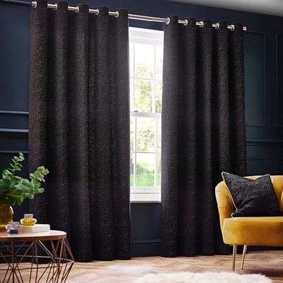 Paoletti Galaxy Chenille Eyelet Curtains - 2 Panels - Width x Drop - 229 x 183cm (90 x 72) - Black