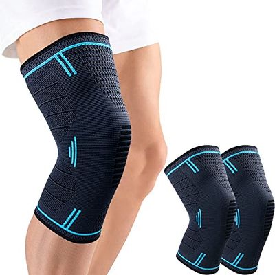 MILAIUN Kniebeschermers, 2 stuks, elastisch, verstelbaar, knieschijfbrace, kniebrace, sportkniebrace, artrose knie, ademend en uniseks (XL)