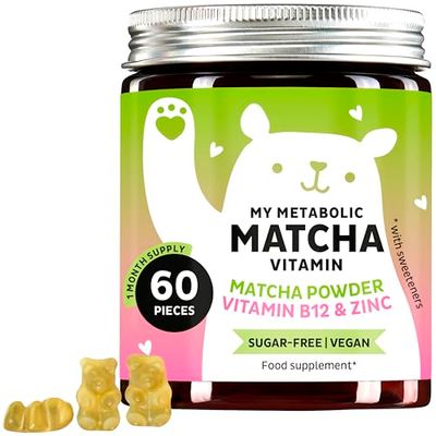 Matcha Vitamin Gummies – Meet Your Matcha for Antioxidants & Metabolism – Green Tea Powder Complex with Vitamin B12, Zinc & Q10 – 60 Pieces – Vegan – Sugar-Free – Bears with Benefits
