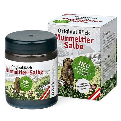 Pomata per marmotta originale Röck – l'unguento per marmotta più popolare nelle Alpi. Con formula migliorata e percentuale di olio di marmotta doppio
