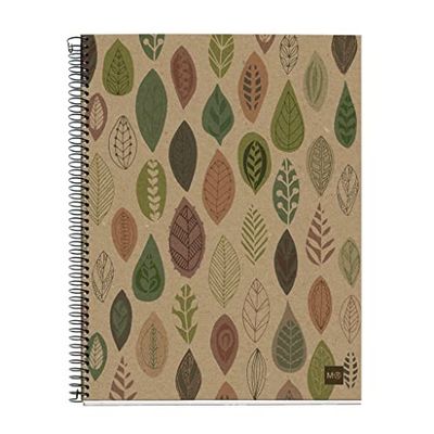 Miquelrius - Taccuino 100% riciclato, 4 strisce colorate, A4, 120 fogli a righe orizzontali, carta 80 g, 4 fori, copertina in cartone riciclato, design eco fogli