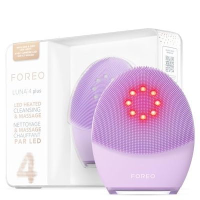FOREO LUNA 4 plus, spazzola per pulizia viso, NIR + LED rosso, Detersione profonda anti punti neri e massaggio viso, Massaggiatore viso antirughe con microcorrente, Pelle Sensibile