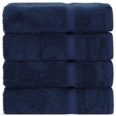 Chakir Turkish Linens Toallas turcas 100% algodón de Calidad de Hotel y SPA, Suaves y absorbentes (Toallas de baño de 4 Piezas, Azul Marino)