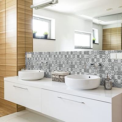 6 adhesivos adhesivos de cenefa de azulejos | Adhesivo adhesivo cemento azulejos frisos - Mosaico de pared baño cocina | Frisos Azulejos de cemento adhesivo para pared - 6 piezas de 10 x 60 cm