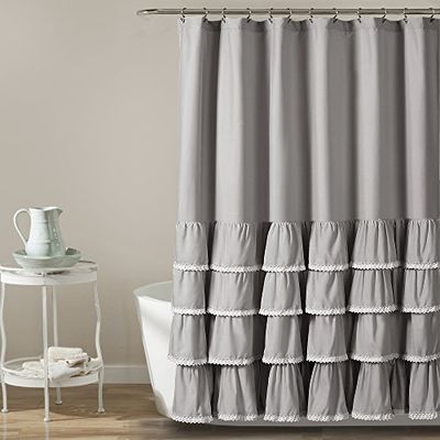 Lush Decor Ella Lace Ruffle Shower Curtain, 72" x 72", Gray