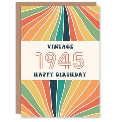 Artery8 Vintage Retro Him Her Rainbow Born 1945 Aged 80 Years Old 80th Birthday Card Mum Dad Gran Grandad