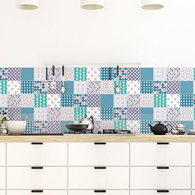 9 Stickers adhésifs carrelages | Sticker Autocollant Carreaux de ciment - Mosaïque carrelage mural salle de bain et cuisine | Carreaux de ciment adhésif mural - azulejos - 10 x 10 cm - 9 pièces