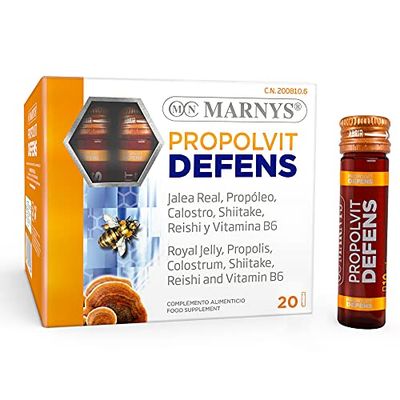 Marnys Jalea Real, Propóleo, Calostro, Reishi, Shiitake y Vitamina B6 - Propolvit Defens - Defensas para Afrontar el Cambio de Estación - 20 cómodos viales bebibles 375 g