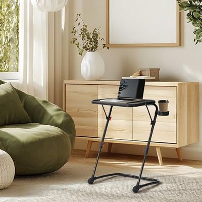 FurnitureR - Mesa Plegable con Soporte de Copa, Ajustable de Altura y ángulo para Ordenador (53 x 37 x 70 cm)